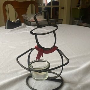 Yankee Candle Black Snowman Candle Holder with Red Scarf